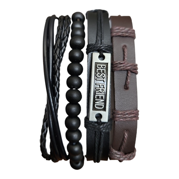 Unisex Leather Bracelet 4 Piece Set - Picture 2 of 9